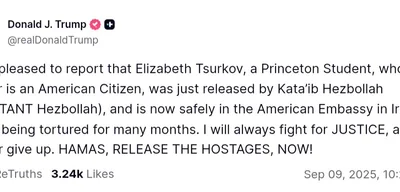 Trump Announces Release of Princeton Student Held by Hezbollah