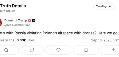 Trump Condemns Russia for Drone Incursions Over Poland Airspace