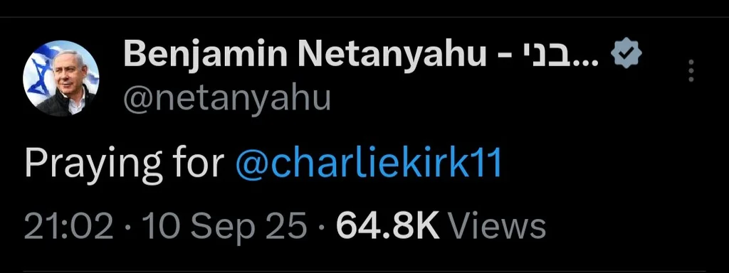 Featured image for: Netanyahu Offers Prayers for Conservative Commentator Charlie Kirk Netanyahu Offers Prayers for Conservative Commentator Charlie Kirk