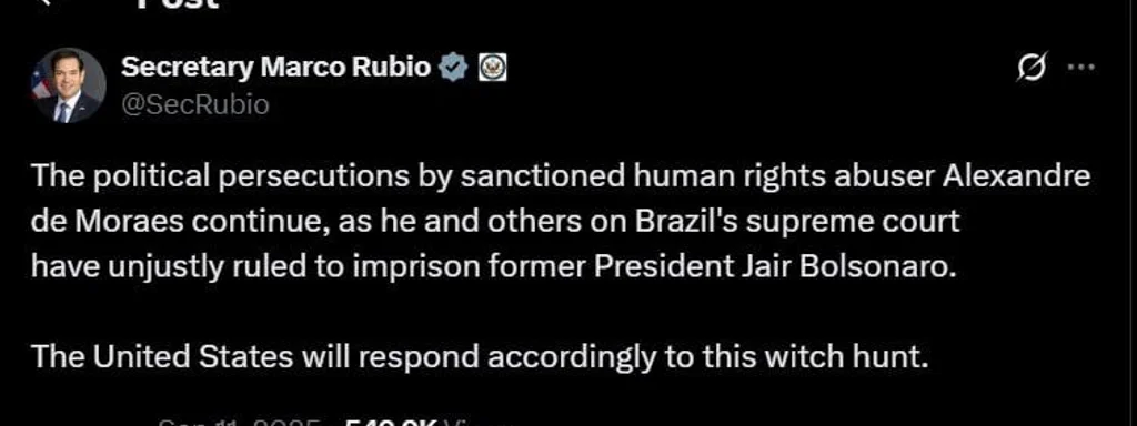 Featured image for: Rubio Slams Brazil's Court Ruling, Vows US Action on Bolsonaro Imprisonment Rubio Slams Brazil's Court Ruling, Vows US Action on Bolsonaro Imprisonment