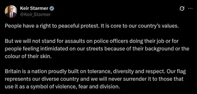 Keir Starmer condemns violence during anti-immigration protests