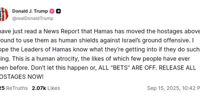 Trump condemns Hamas for using hostages as human shields