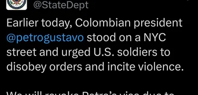US Department of State to revoke Colombian President Gustavo Pedro's visa