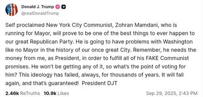 Trump criticizes NYC mayoral candidate Zohran Mamdani's Communist ideology