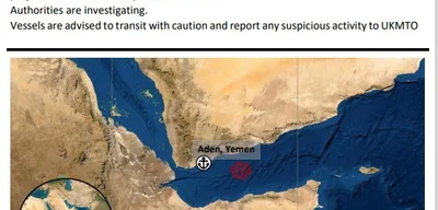 Vessel on fire after being hit by unknown projectile southeast of Aden