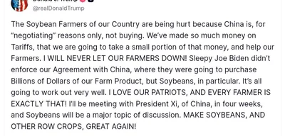 Trump to meet with President Xi in four weeks to discuss soybeans