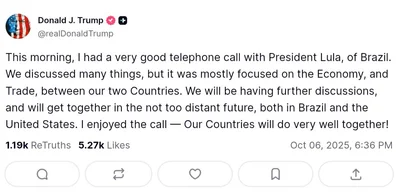 Trump discusses economy and trade with Brazil's President Lula