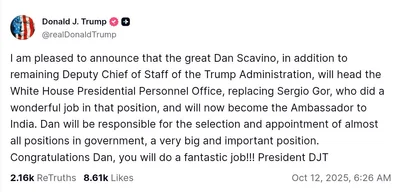 Dan Scavino appointed to head White House Presidential Personnel Office
