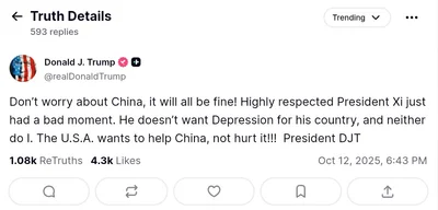 Trump says U.S. wants to help China, reassures on President Xi