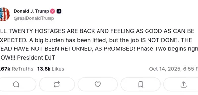 Trump announces Phase Two of Gaza peace deal begins after hostages released