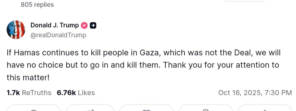 Trump warns of military action if Hamas continues killing in Gaza