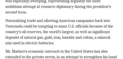 Maduro offers U.S. access to Venezuelan resources in exchange for political support