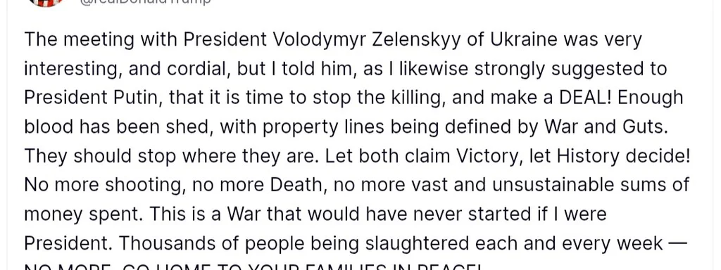 Trump urges Ukraine and Russia to stop the killing and make a deal