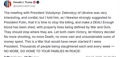 Trump urges Ukraine and Russia to stop the killing and make a deal