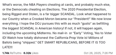 Trump demands DOJ probe into 'stolen' 2020 election amid NBA cheating scandal