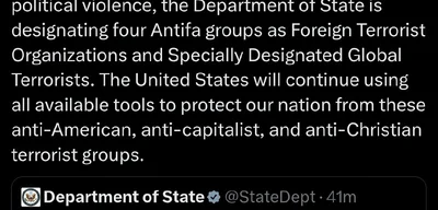 US designates four Antifa groups as Foreign Terrorist Organizations
