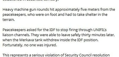 UNIFIL accuses IDF of firing near UN patrol in southern Lebanon