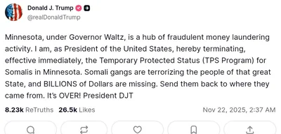 Trump terminates Temporary Protected Status for Somalis in Minnesota