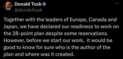 Polish Prime Minister Tusk calls for clarity on 28-point plan authorship