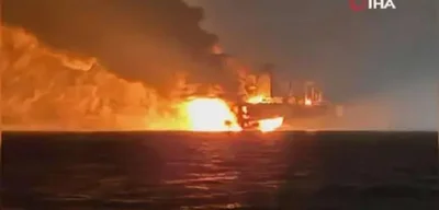 Russian Shadow Fleet Tanker Virat on Fire After Drone Strike in Black Sea