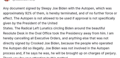 Trump cancels all Executive Orders signed by Biden with Autopen