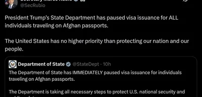 US Department of State pauses visa issuance for Afghan passport holders