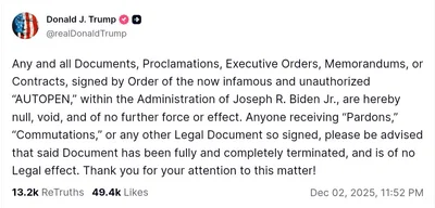 Trump declares Biden administration documents signed by 'AUTOPEN' null and void
