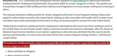 DHS reduces immigrant work permit validity from 5 years to 18 months