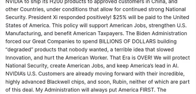 Trump announces U.S. approval for NVIDIA H200 chip exports to China