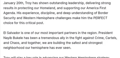 Trump names Troy Edgar as US Ambassador to El Salvador