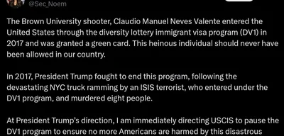 U.S. Homeland Security Secretary directs USCIS to pause DV1 program