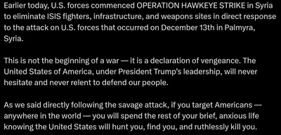 U.S. forces launch OPERATION HAWKEYE STRIKE against ISIS in Syria