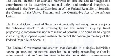 Somalia calls Israeli recognition of Somaliland 'illegal' and a sovereignty attack