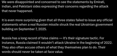 Ukrainian Foreign Minister criticizes UAE, India, and Pakistan for statements on unverified attack