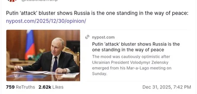 Trump shares New York Post article on Putin's role in peace efforts