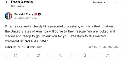 Trump warns Iran of US response if protesters are harmed