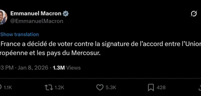 France to vote NO on European Union–Mercosur agreement, says Macron