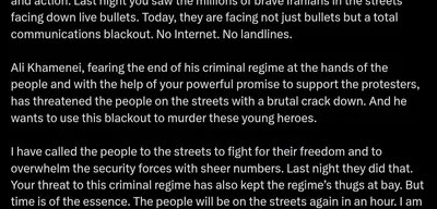 Iranian Crown Prince Reza Pahlavi calls for U.S. support for protesters