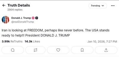 Iran is looking at freedom, says U.S. President Donald Trump