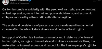 California Governor Newsom supports Iranian protests against repression