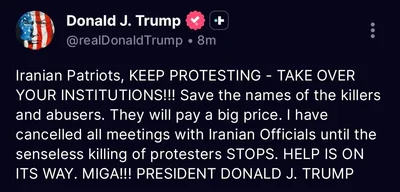 Trump cancels meetings with Iranian officials over protest killings