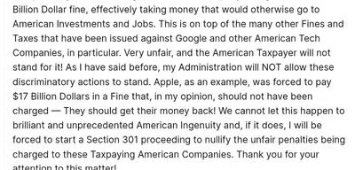 Trump Denounces EU's $3.5B Google Fine as Unfair Trade Attack