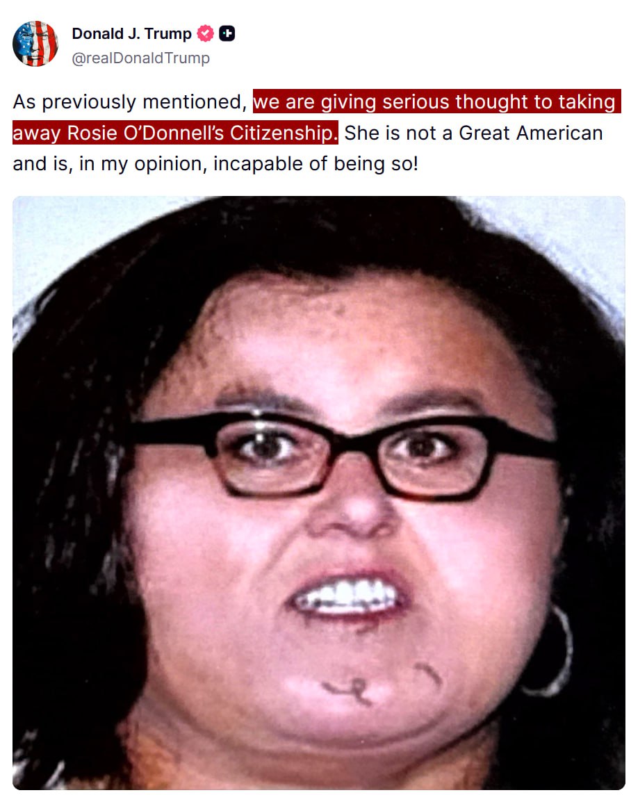 Trump Considers Revoking Rosie O'Donnell's Citizenship in Bold Move