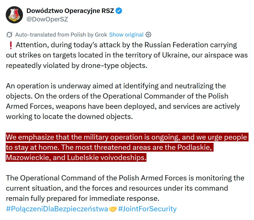Poland Orders 8.6 Million to Stay Home After Russian Drone Threats