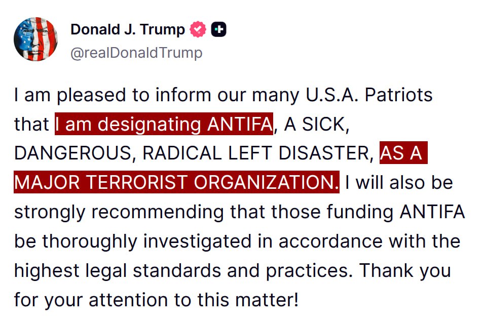 Trump designates ANTIFA as a major terrorist organization