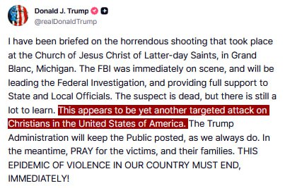 Trump calls attack on Christians in the U.S. a targeted attack