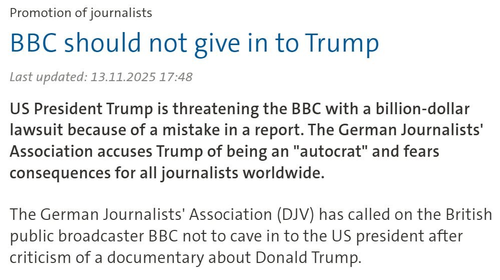 German Journalists' Association urges BBC not to yield to Trump