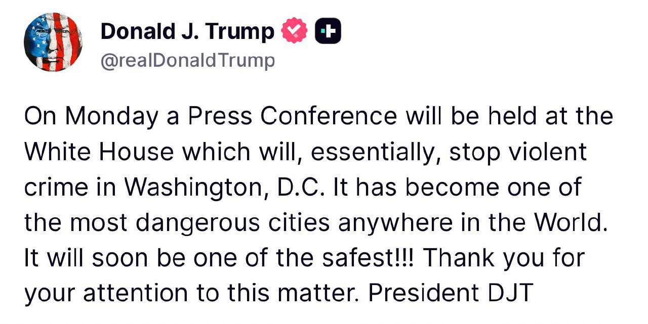 Trump Promises Press Conference to Eliminate Washington, D.C.'s Rising Murder Rate