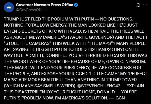 Newsom Mocks Trump's Summit with Putin, Claims 'Worst Week of Your Life'