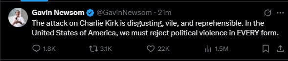 Newsom Condemns Political Violence After Attack on Charlie Kirk